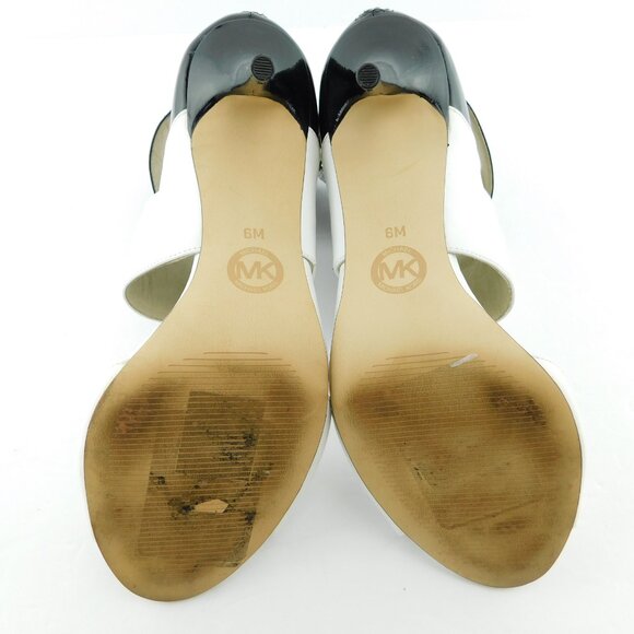 MICHAEL KORS Black White Color Block Leather Logo Buckle Heel Sandals 6 - Picture 6 of 7
